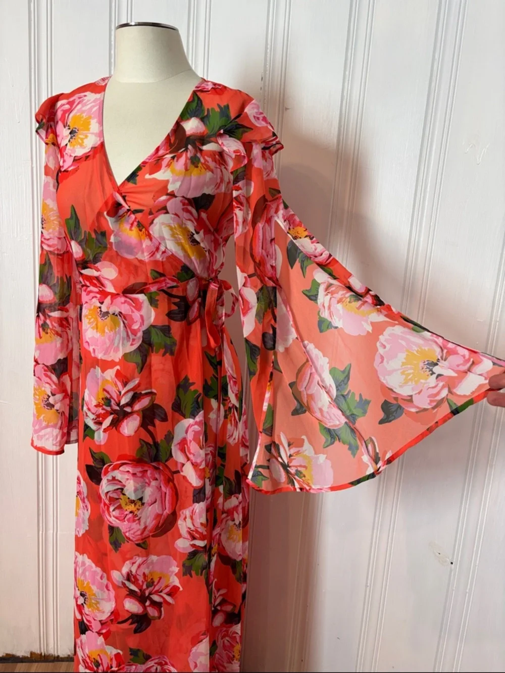 MARCIANO Floral Sheer Maxi Overlay – Wrap Duster Dress, Size S - Picture 5 of 10
